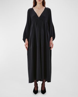 Bishop-Sleeve Empire-Waist Maxi Dress