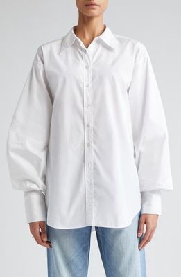 BITE Studios Crinkled Sleeve Organic Cotton Poplin Button-Up Shirt in White