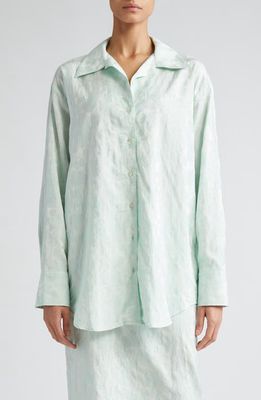 BITE Studios Floral Jacquard Organic Cotton Blend Button-Up Shirt in Pale Opal