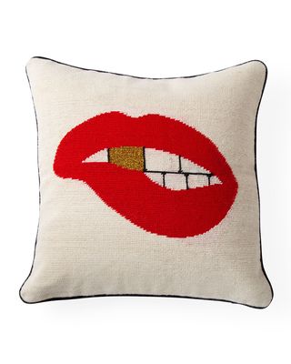 Bitten Lips Needlepoint Pillow, 18"Sq.