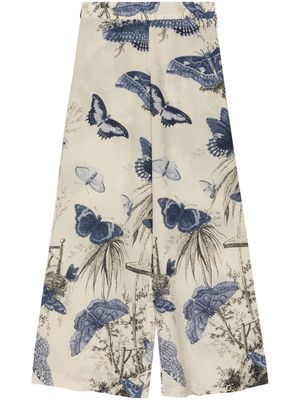 Biyan botanical-print high-waist trousers - Blue