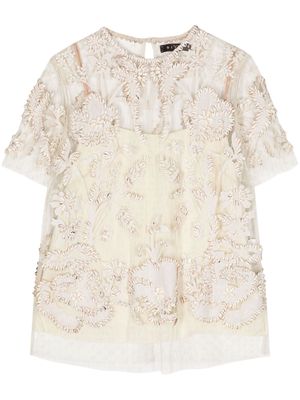 Biyan conch-embroidered sheer blouse - Neutrals