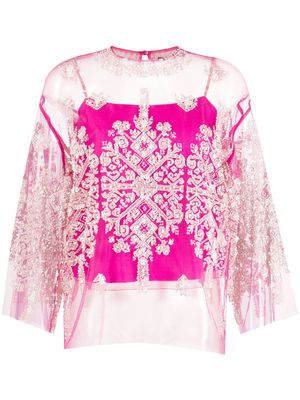 Biyan embroidered semi-sheer blouse - Pink