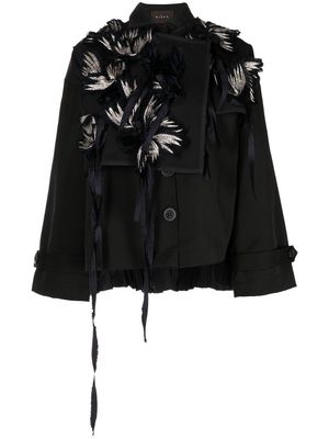 Biyan feather-appliqué detail layered jacket - Black