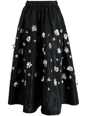 Biyan floral-appliqué midi skirt - Black