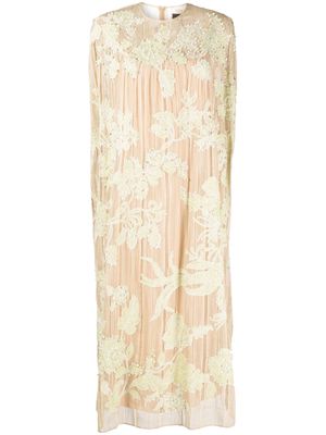 Biyan floral-embroidered sleeveless midi dress - Brown