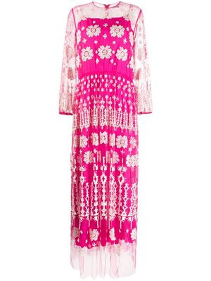 Biyan floral-pattern semi-sheer dress - Pink