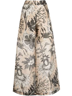 Biyan floral-print high-waist palazzo trousers - Brown