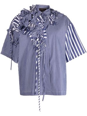 Biyan gathered-detail striped cotton shirt - Black