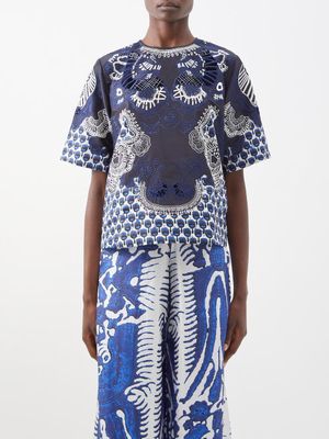 Biyan - Jacobelle Embroidered Silk-blend Top - Womens - Navy
