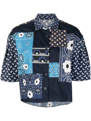Biyan patchwork cropped shirt - Blue