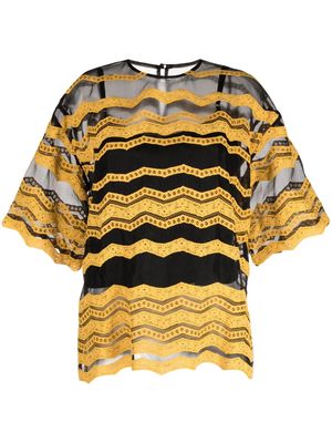 Biyan pattern-lace sheer blouse - Yellow