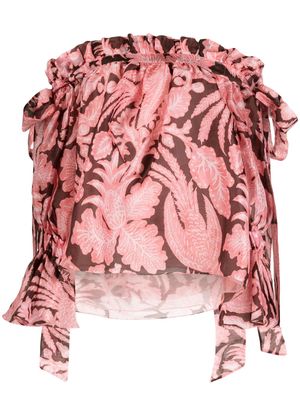 Biyan ruffled floral-print silk blouse - Pink
