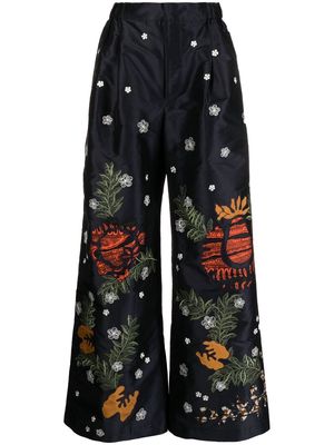Biyan wide-leg floral-print trousers - Black