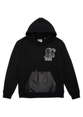 Black Aces Leather-Trimmed Hoodie