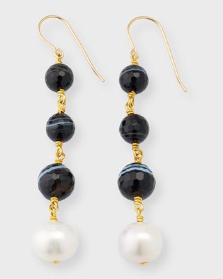 Black Agate and Pearl Drop Earrings