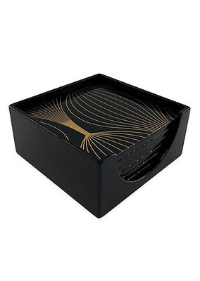 Black & Gold Modern Lacquer 6-Piece Coaster Set