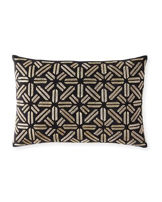 Black & Gold Velvet Beaded Decorative Pillow, 15x21"