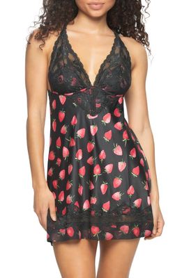 Black Bow 'Muse' Lace & Satin Backless Chemise in Fresh Picked/Black 