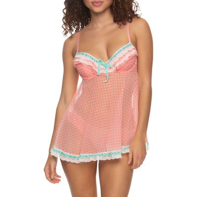 Black Bow 'Ruffles Galore' Underwire Chemise & Hipster Briefs in Shell Gingham 