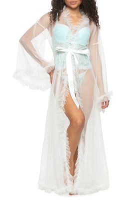 Black Bow Veil Sheer Robe in Cloud Dancer