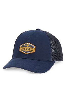 Black Clover Golden Logo Patch Trucker Hat in Navy