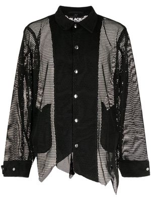 Black Comme Des Garçons asymmetric open-knit shirt jacket