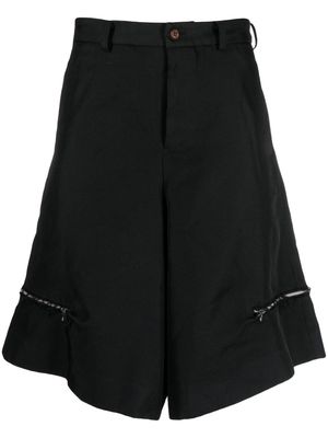 Black Comme Des Garçons decorative-zip twill drop-crotch shorts