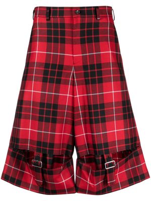 Black Comme Des Garçons tartan check-pattern wool shorts - Red