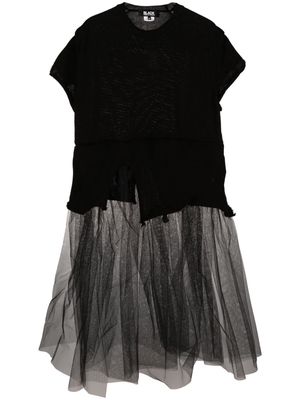 Black Comme Des Garçons tulle-insert distressed knit top