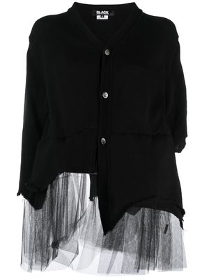 Black Comme Des Garçons tulle-underlayer asymmetric cardigan