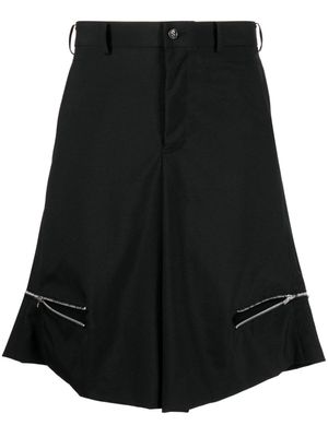 Black Comme Des Garçons zip-detail wide-leg wool shorts