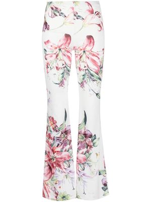 Black Coral Albalily floral-print flared trousers - White
