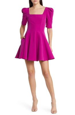 Black Halo Bambi Puff Sleeve Fit & Flare Minidress in Berry Plum