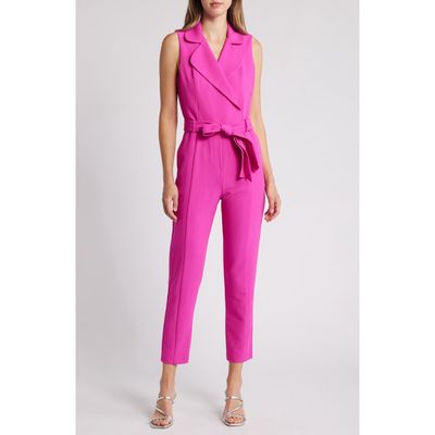 Black Halo Danica Belted Notched Lapel Ankle Jumpsuit in Vibrant Pink 