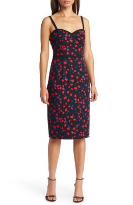 Black Halo Daria Floral Sweetheart Neck Cocktail Dress in Berry Blossom/Black