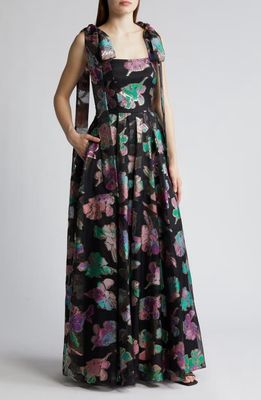 Black Halo Devalin Floral Jacquard Gown in Playful Paradise