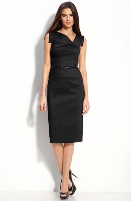 Black Halo Jackie Belted Stretch Gabardine Sheath Dress