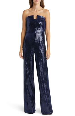 Black Halo Lena Sequin Strapless Jumpsuit in Dazzling Abyss