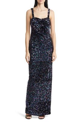 Black Halo Milayla Sequin Column Gown in Galactic Glitz