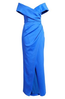 Black Halo Prisma Off the Shoulder Gown in Vibrant Blue 