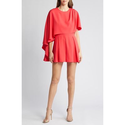 Black Halo Rayna Drape Romper in Hot Coral 