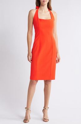 Black Halo Zarela Halter Neck Sheath Cocktail Dress in Orange Tang