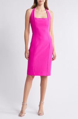 Black Halo Zarela Halter Neck Sheath Cocktail Dress in Vibrant Pink 