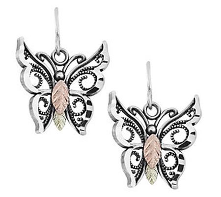 Black Hills Butterfly Earrings, Sterling/12K