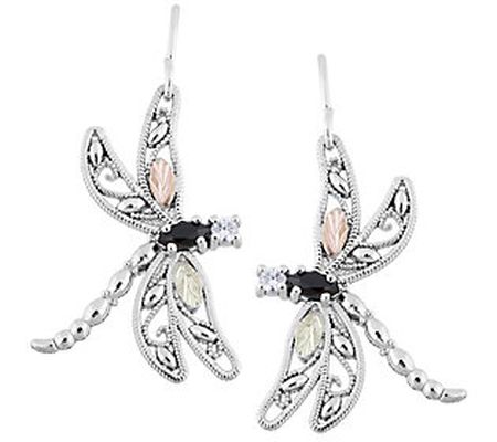 Black Hills Dragonfly Earrings, Sterling/12K