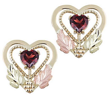 Black Hills Garnet Heart Stud Earrings, 10K/12K Gold