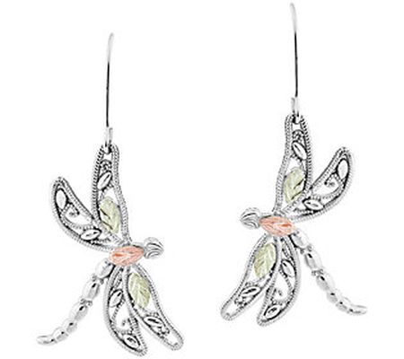 Black Hills Gold Dragonfly Earrings Sterling/12 K
