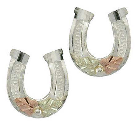 Black Hills Horseshoe Stud Earrings, Sterling/1 2K Gold