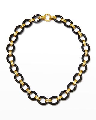 Black Jade and 19k Gold Necklace, 17"L